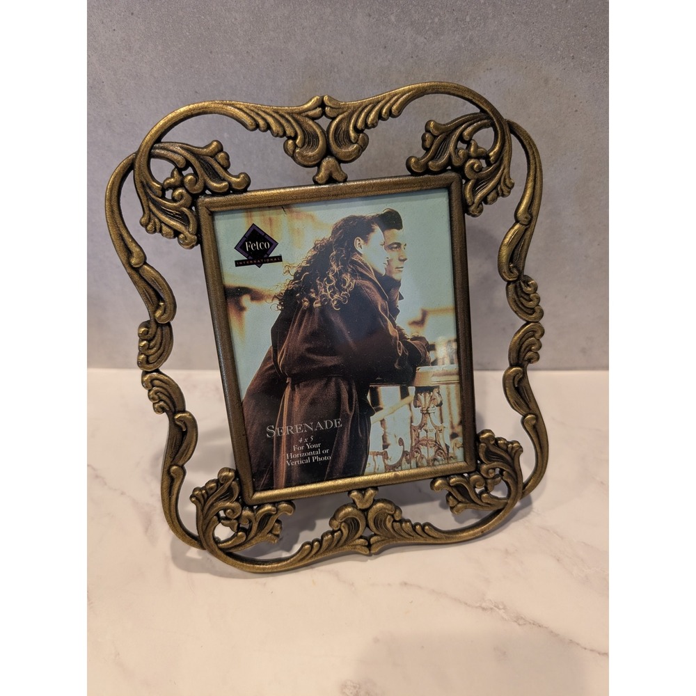 Fetco International Serenade Gold Ornate Filigree 4x5 Picture Frame Vintage
